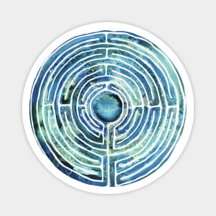 Labyrinth Blue Watercolor Magnet